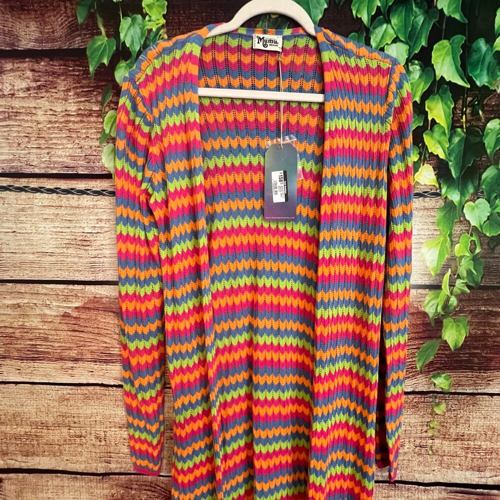 Show Me Your Mumu Jazmine Cardi Paradise Island Knit Rainbow Duster Coverup Med - Picture 4 of 7
